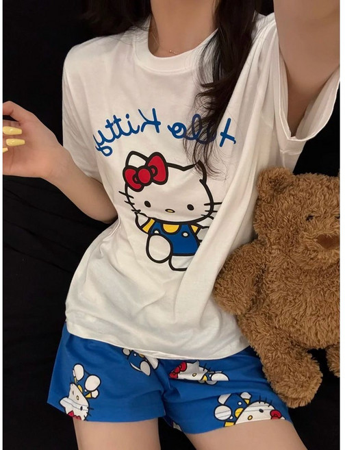 반반 헬로키티 반팔 잠옷 루즈핏 캐주얼 실내복 세트