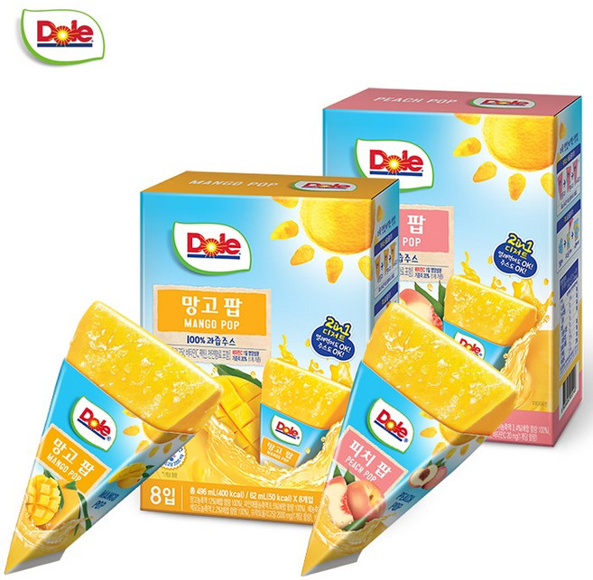 Dole 돌 후룻팝 2팩(망고1+피치1)/얼려먹는주스, 62ml