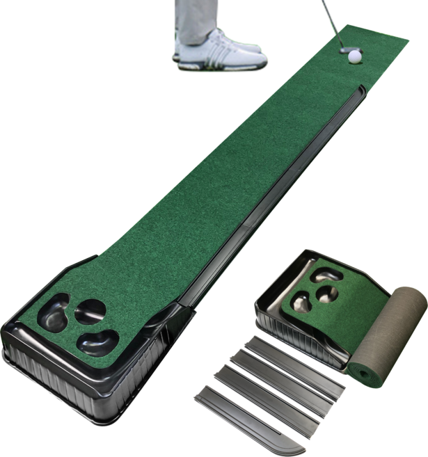 CRESTGOLF 골프 퍼팅연습기 실내 퍼팅연습 매트 무소음 자동리턴 롱 레일, 1개, 색상 혼합