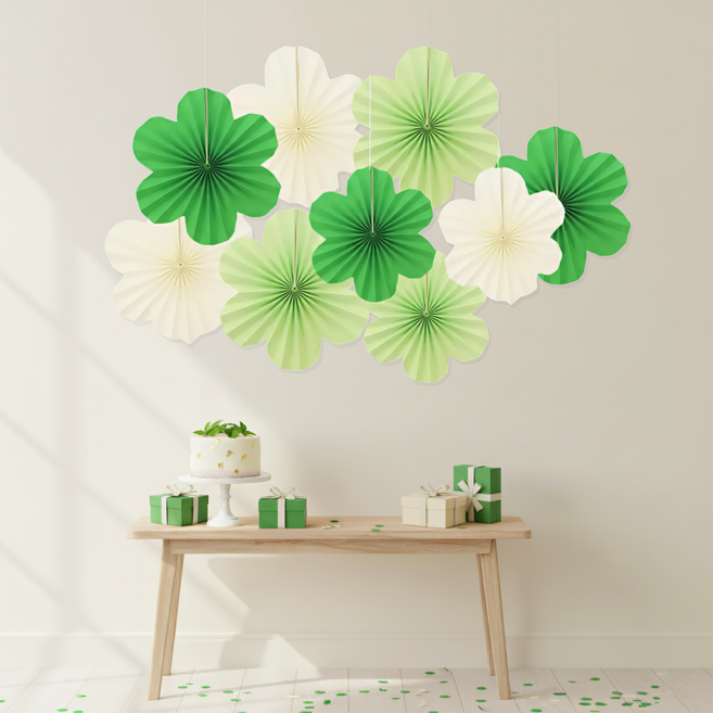 도르 페이퍼팬 플라워 파티팬 데코 9종 장식 세트, 그린화이트