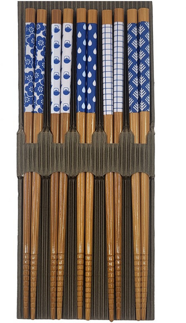 일제 천연목 패턴 젓가락 블루앤화이트 570 5P 1세트