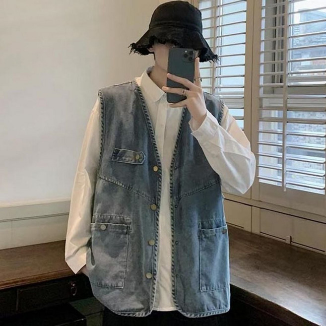 남녀공용 캐주얼 레트로 복고 빈티지 데님 청조끼buy7+3zDO