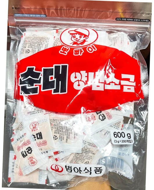범아 업소용 순대 양념 소금 3g 200입 대용량 일회용소금, 1