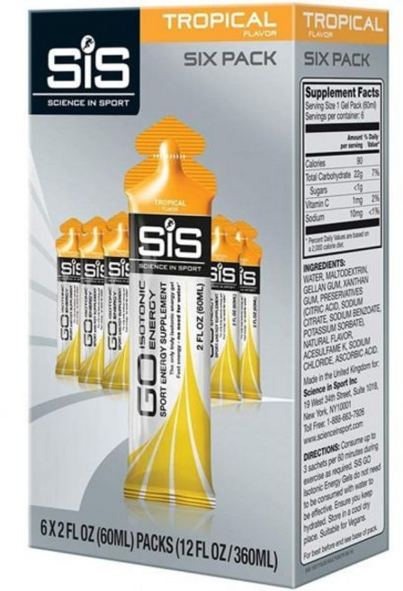 에너지 젤 Science in Sport 사이언스 인 스포츠 팩 SIS 이소토닉 22g 빠른 작용 탄수화물 퍼포먼스 및 지구력 열대 과일 맛 2온스 6개입 1박스, 트로피컬, 2 플로이드 온스 (6팩)