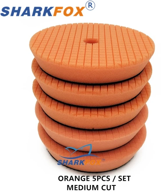 Sharkfox3/5/6inch 폴란드어 패드 독일 스폰지 다른 경도 연마 80mm/125mm/150mm 듀얼 액션 용 자동차, 08 Orange x 5pcs, 01 3Inch (80mm)