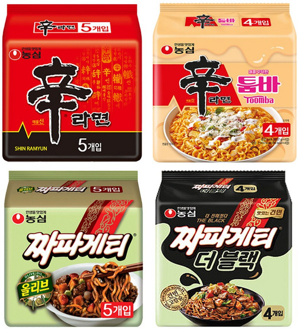 농심 신라면 120g 5개 + 신라면 툼바 137g 4개 + 짜파게티 140g 5개 + 짜파게티 더블랙 116g 4개 봉지라면