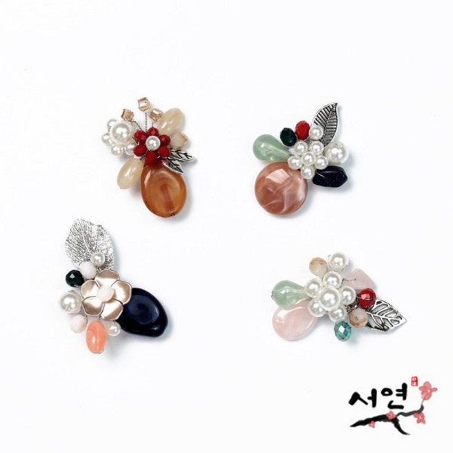 서연한복 원석꽃잎브로치 4종 5cm 한복브로치