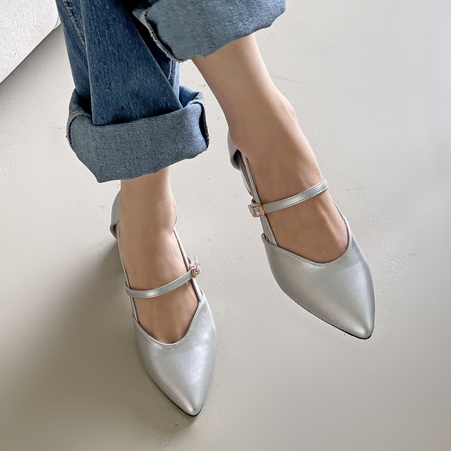 엠에스어패럴 여성용 데일리 메리제인 스트랩 펌프스 미들힐 3cm 5cm 발편한 뾰족코 정장 구두