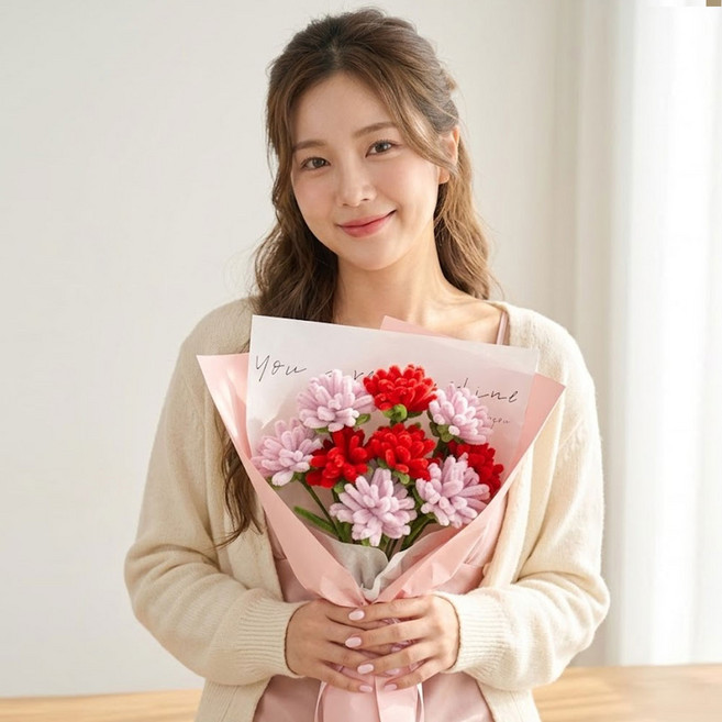 제너럴케이 모루 꽃다발 카네이션 만들기 세트 (10송이구성), 1세트, 레드&퍼플