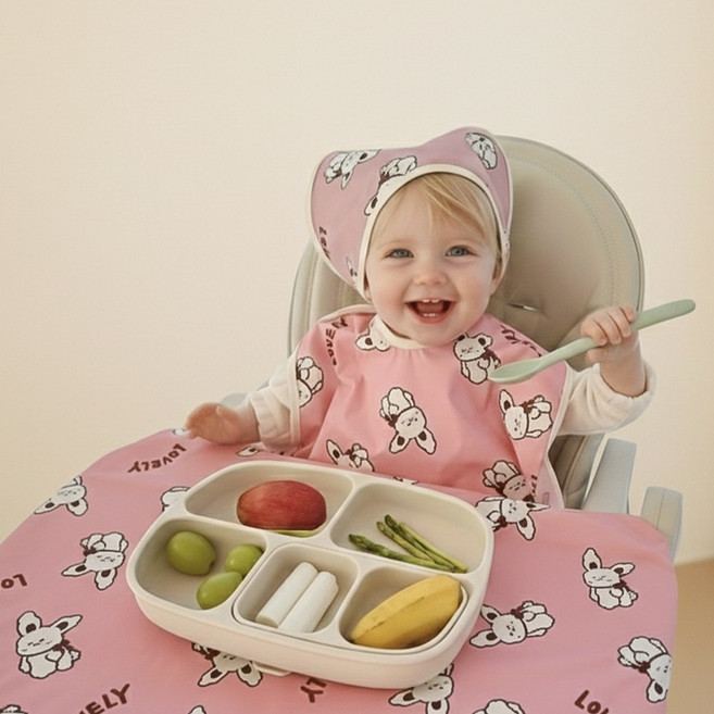 아이레빗 국내생산 유아용 아기 민소매 식탁일체형 자기주도 방수 턱받이 풀커버 나시, 1개, 1개입, 풀커버 나시_러블리 레빗