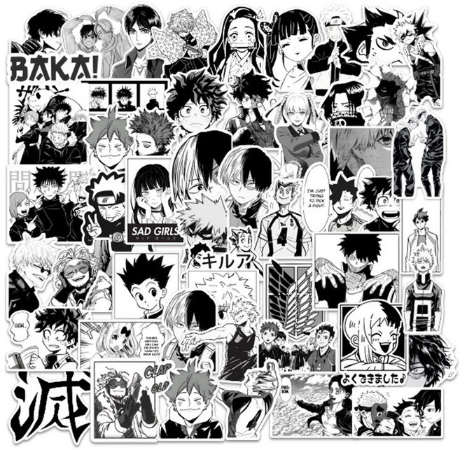 번블랙 애니메이션 흑백 만화 잡지 스티커 다꾸 폰꾸 휴대폰 다이어리 캐리어, 1세트, 흑백D