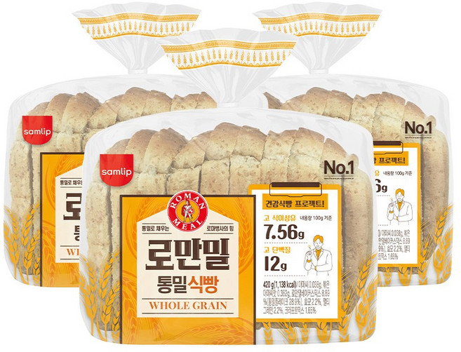 [오티삼립]로만밀 통밀식빵 420g 4봉, 단품