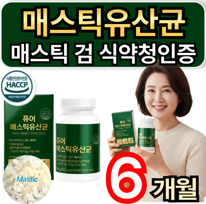 매스틱 검 masticgum 매스틱유산균 식약청인증 포자유산균 / 9개 구매시 프롬바이오 위&장엔 매스틱 유산균 증정, 6개, 60정