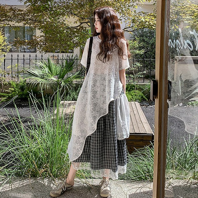 패션라인 원피스세트/언발원피스/레이어드룩/여름코디/아방핏디자인/감성무드/여자롱나시/시스루스타일/빈티지룩/내추럴룩