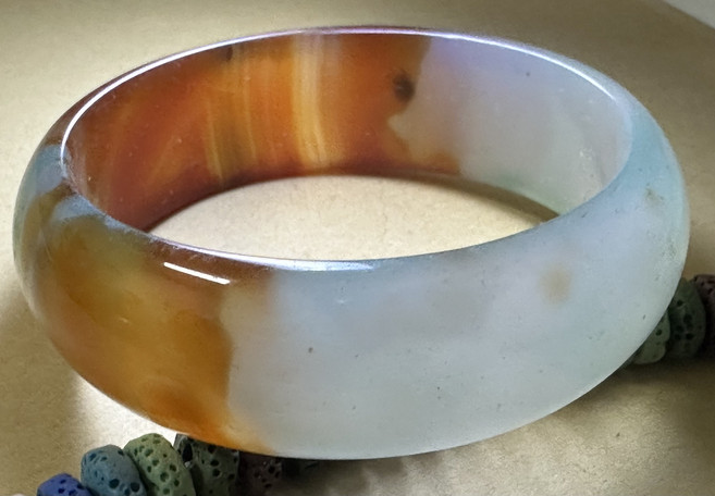 天然玉髓手鐲 橙白, 多彩, 1個