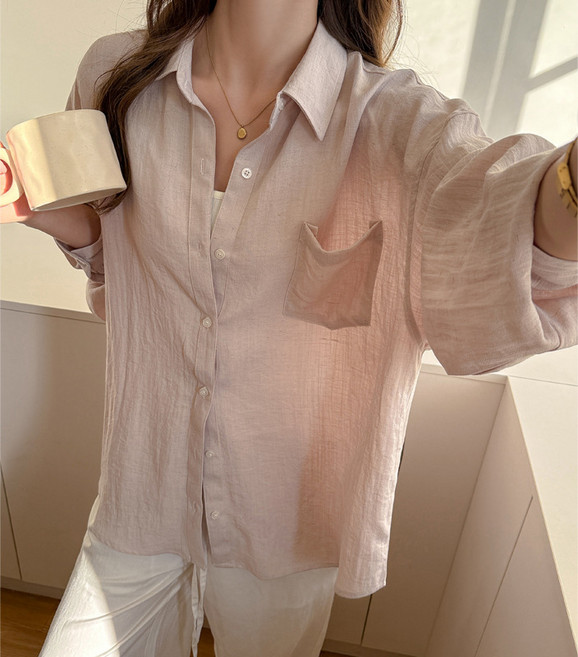 【法式高級感】亞麻襯衫 女襯衫 防曬衫 薄外套 上衣 寬鬆版型 純色百搭 夏季透氣 氣質通勤
