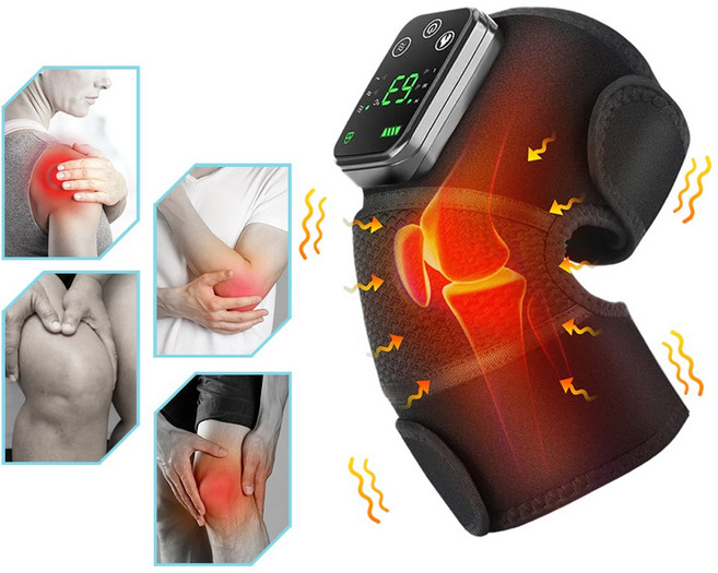 온열 진동 무릎보호대 무릎 마사지기 무선 진동 안마기 무릎 어깨 팔꿈치 온열 진동 마사지기, 블랙, HLX102259