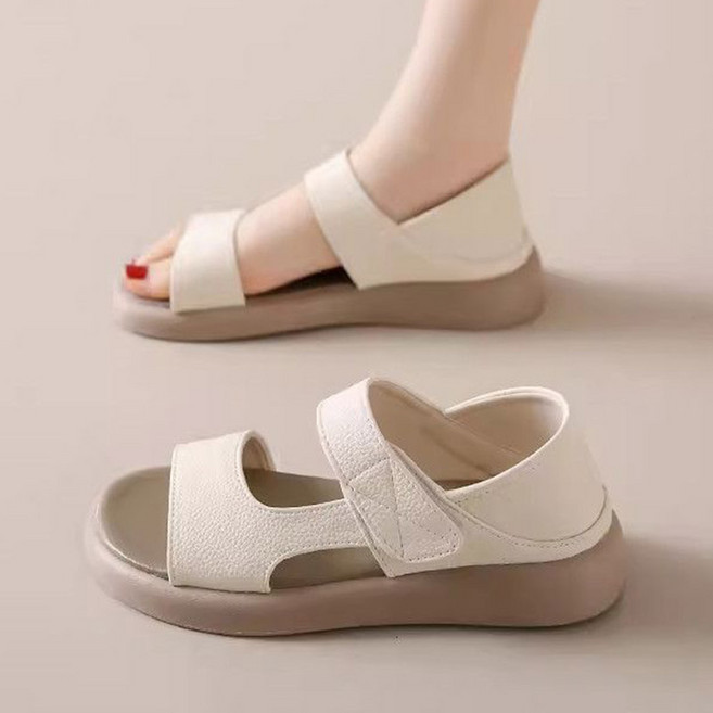 FANSYLI 여성 여름 샌들 발편한 플랫 스트랩 샌들 캐주얼 데일리 비치 벨크로 워킹 슈즈 SS2606J02