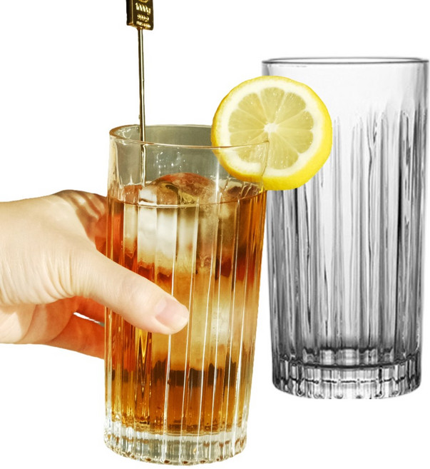 클래식 도톰한 강화 일자 유리컵 맥주컵 카페컵 420ml, 2개