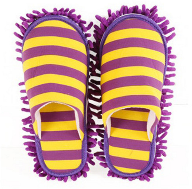 민스리빙 여성용 초극세사 스트라이프 층간소음방지 청소 슬리퍼 좌우 세트 28cm, 1세트, 옐로우퍼플