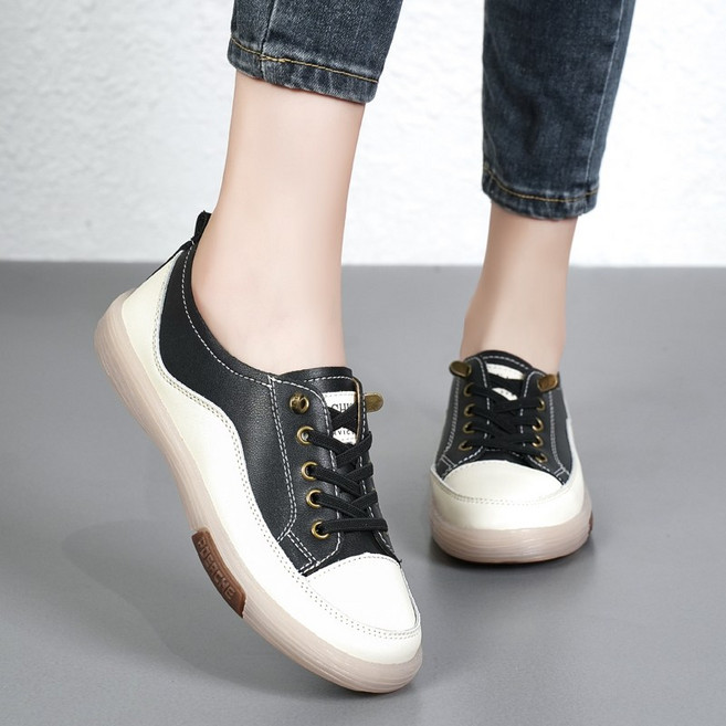 여성용 소가죽 펀칭 스니커즈 편안한 데일리 캐주얼 운동화