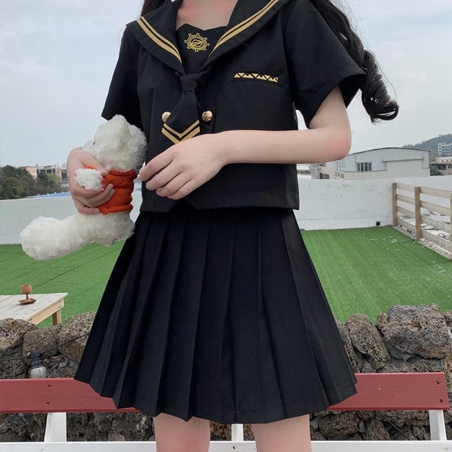 日系JK制服水手服套裝 學院風短袖襯衣百褶裙兩件套