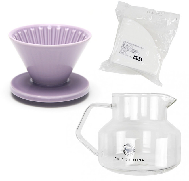 CAFEDE KONA 時光陶瓷濾杯套組 (附濾紙與咖啡壺), 螢虹紫, 1個