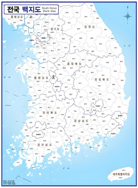 지도닷컴 코팅형 시군명 표기 전국 백지도 78 x 110 cm + 세계지도 + 케이스, 1세트