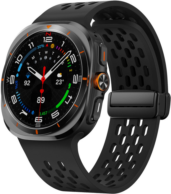 밴드톡 갤럭시워치 호환 울트라1/2 D버클 멀티타공 소프트 마그네틱 실리콘 스트랩 스포츠 밴드 47mm 갤럭시워치8 울트라 호환, 블랙, 1개