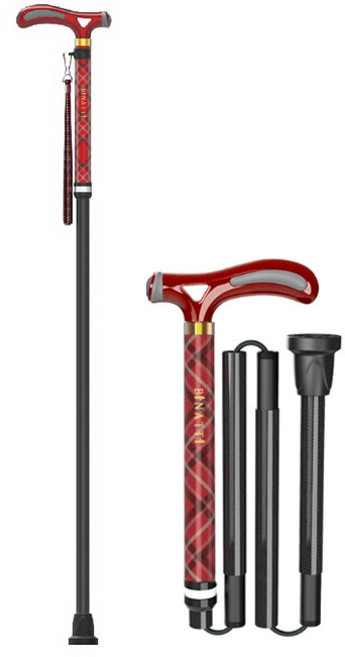 국산 3단 접이식 휴대용 지팡이, 레드, 1개