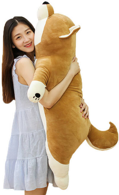 롱 인형 바디필로우 잠자는 모찌시바견 쿠션 대형 롱쿠션 인형베개, 브라운 115cm