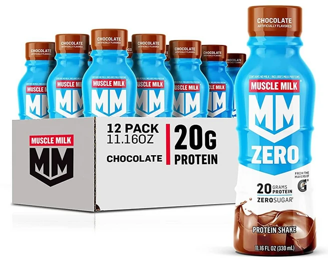 Muscle Milk 제로 단백질 쉐이크 초콜릿 20g 설탕 제로 100칼로리 칼슘 비타민 A C & D 4g 섬유질 에너자이징 간식 운동 회복 포장은 다를, Chocolate, 12개, 330ml - 쿠팡