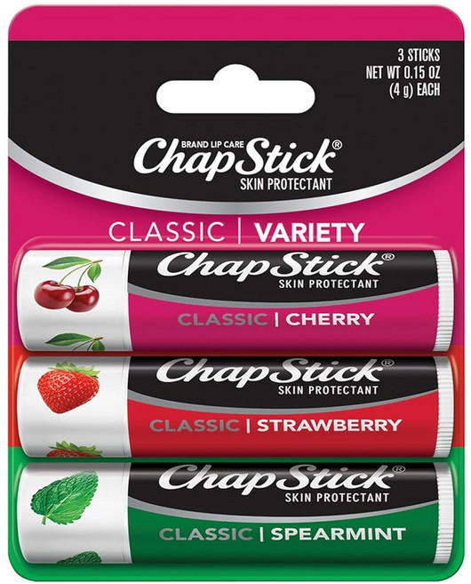 ChapStick 클래식 스피어민트 체리 딸기 립밤 튜브 버라이어티 팩 - 각 0.15온스(3개입), ChapStick 클래식 스피어민트, 체리, 딸기 립밤