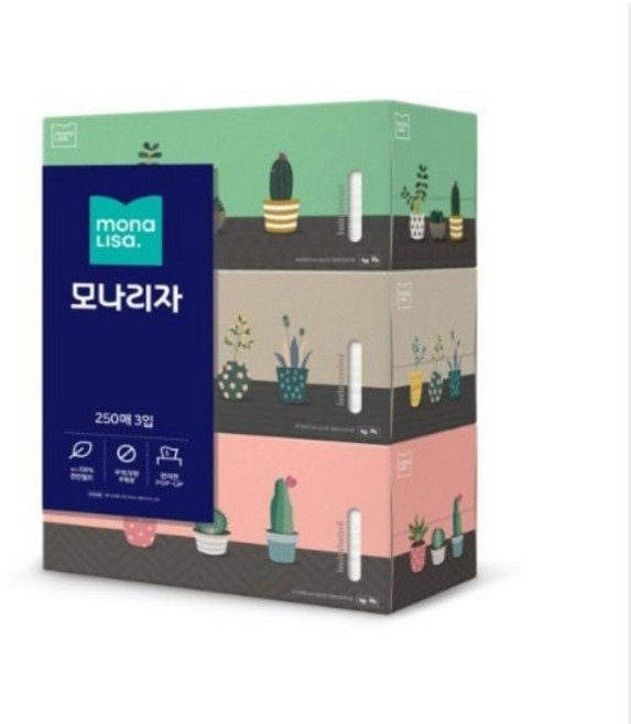 모나리자 미용티슈 250매 3입 1개 각티슈 화장지 프리미엄, 1, 250