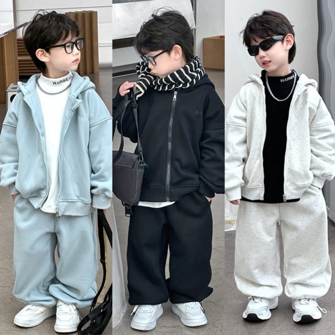 리틀밤 주니어 여아 남아 아동복 키즈 어린이 유아 데일리 겨울 여행 스키장 눈썰매 상하복 등원복 기모 후드 집업 트레이닝 운동복 츄리닝 상하세트