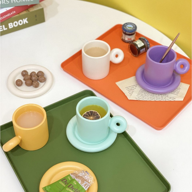 홈카페 동글 도넛 도자기 머그컵 세트, 크림세트, 1개