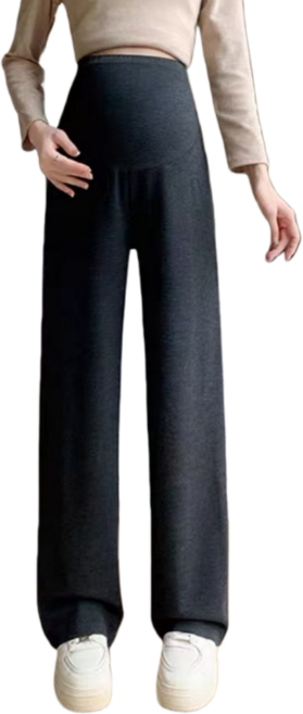 Makone 임부 솔리드 하이웨이스트 캐주얼 심플 소프트 루즈핏 바지 복대형