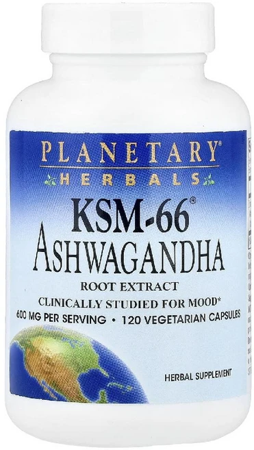플래니터리허벌 아슈와간다 KSM-66 뿌리 추출물 600mg 캡슐 120정, 1개 - 쿠팡