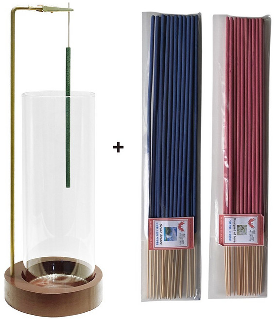 타이아로마 집게형 유리홀더1+ 인센스스틱 2종(각20개) 인센스세트, 2.원형홀더1개+긴스틱2종(각20개)