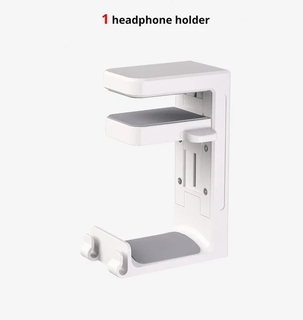 책상용 2-in-1 컨트롤러 헤드폰 스탠드 2개 게임패드 행거 360 ° 회전 헤드셋 홀더 책상 후크 아래 조절, 04 ZY89 white