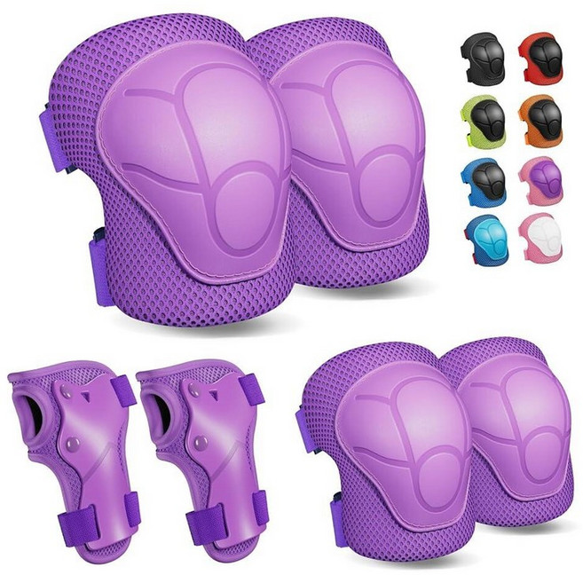 아동용무릎패드무릎패드및팔꿈치패드유아보호장비세트아동용팔꿈치패드및무릎패드여아남아용손목가드3in1스케이트사이클링자전거롤러블레이드스쿠터용125865, 퍼플