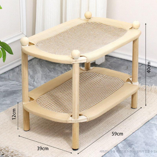 고양이집 스크래쳐 일체형 원목 2층 대형 사이잘 라탄매트 고양이침대, 원목 2층 삼 패드+삼 매트, 1