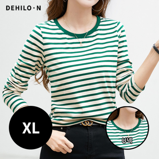 데일로엔 여성 라운드넥 스트라이프 긴팔 티셔츠