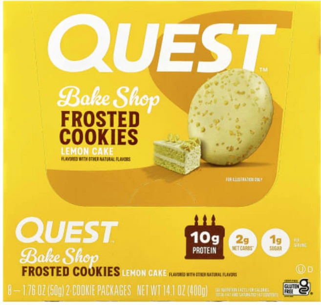 퀘스트 뉴트리션 베이크 샵 프로스티드 쿠키 레몬 케이크 Quest Nutrition Bake Shop Frosted Cookies Lemon Cake 8 Packages, 1개 - 쿠팡