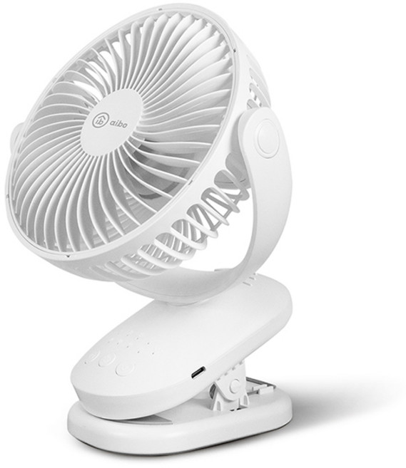 aibo USB 充電式 夾式風扇 四段定時 140度擺頭, 白色, HA-FAN1141