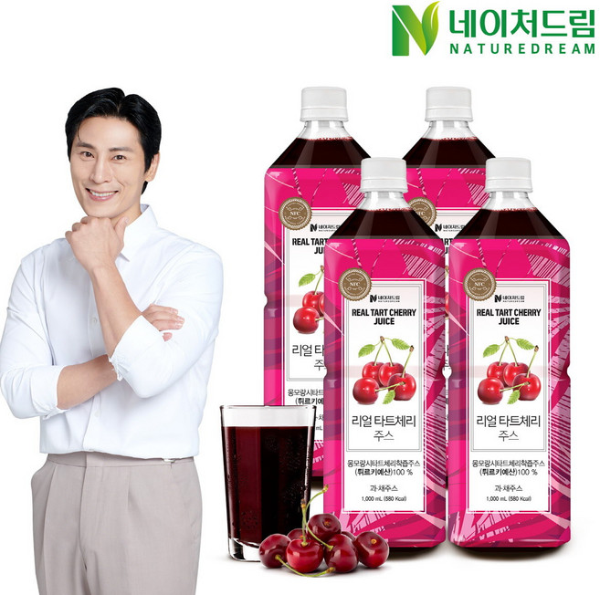 네이처드림 리얼 타트체리주스 1000ml 100%NFC착즙주스 1병~4병/몽모랑시타트체리, 1L, 4개