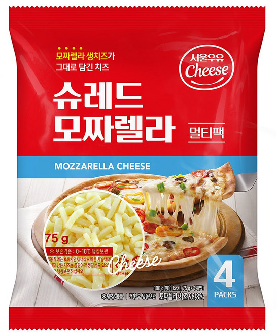 서울우유 슈레드 피자치즈 멀티팩 75g X 4 모짜렐라 자연치즈, 300g, 1개