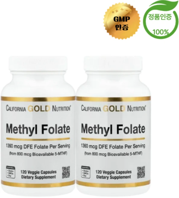 1+1 캘리포니아 골드 뉴트리션 CGN 메틸엽산 + 비타민C 120정 - 쿠팡