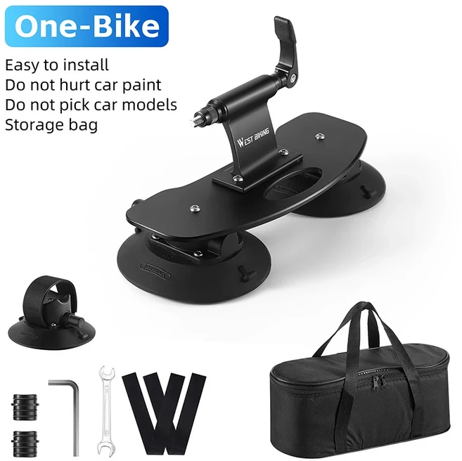 WEST BIKING 진공 흡입 루프탑 자전거 자동차 랙 캐리어 빠른 설치 자전거 루프 빨판 MTB 로드 자전거 랙, 01 One-Bike, 1개