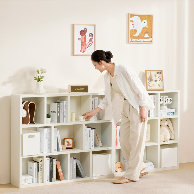 헤르티만 책장 심플함 거실 사무실 서류 수납장 교구, 3단, 화이트